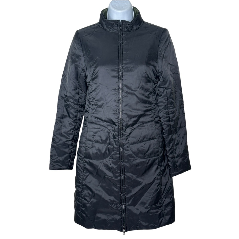 Fiber by John Carlisle Quilted Puffer Coat Small Black Olive Green Mock Neck Zip